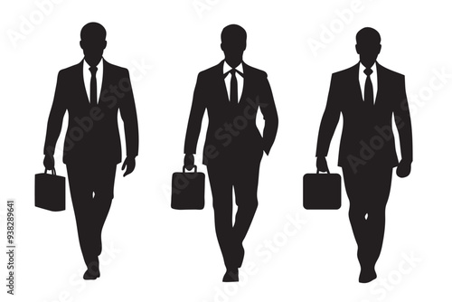 Black flat silhouette vector icon Businessman holding a briefcase