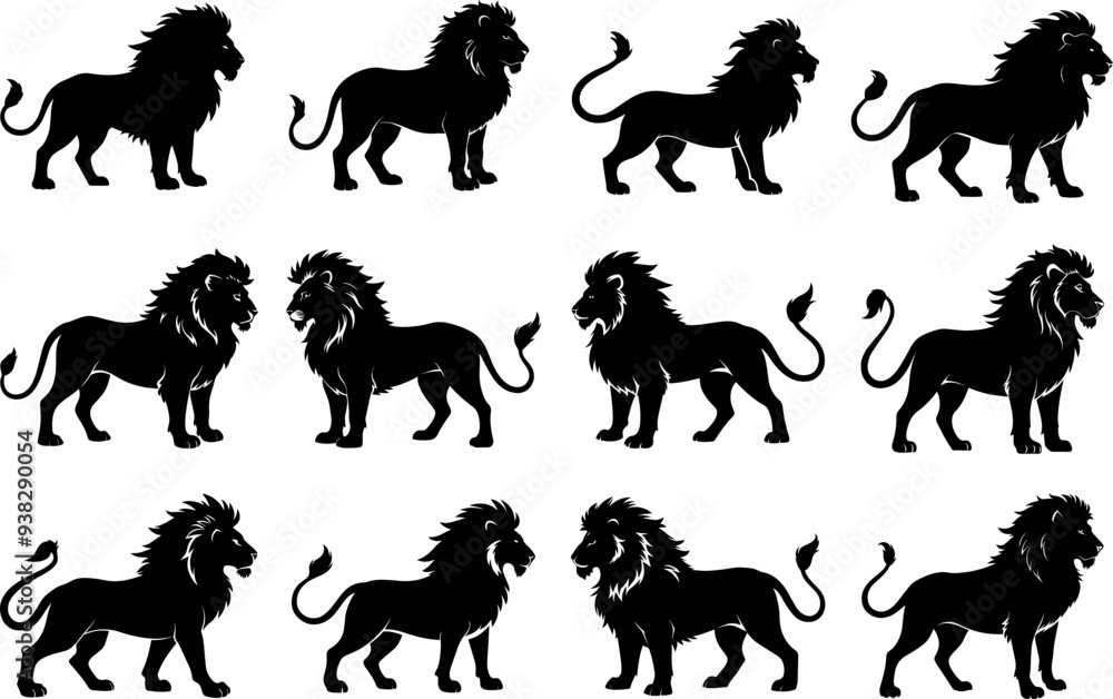 set of lion silhouette vector illustration set of lion silhouette vector illustration