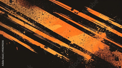 Bold orange stripes racing across a black background, evoking a sense of speed and intensity with a gritty, grunge style