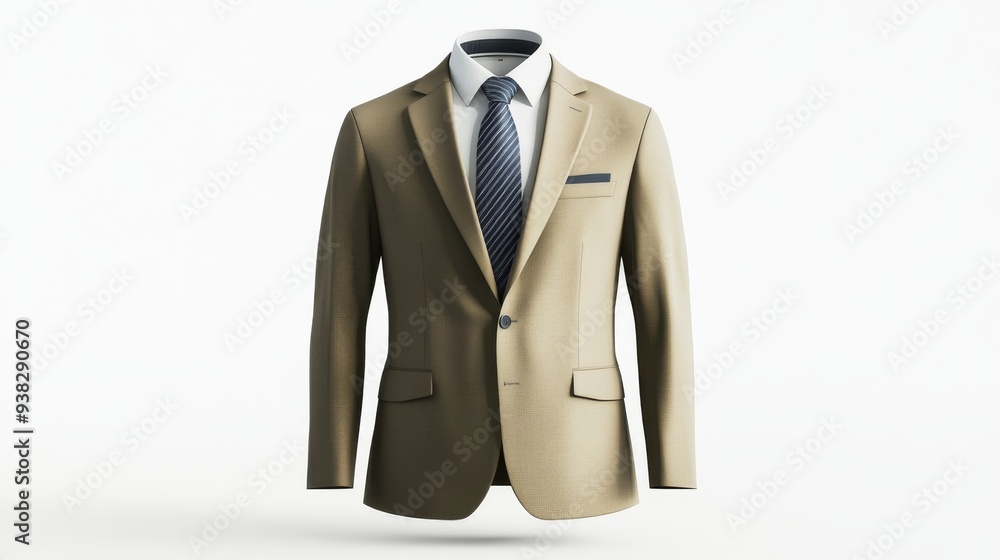 Beige Suit Jacket with Striped Tie. Beige Suit Jacket with Striped Tie.