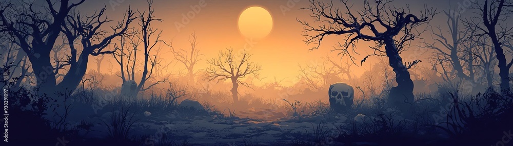 Naklejka premium Haunted forest, ghostly atmosphere with text area available,