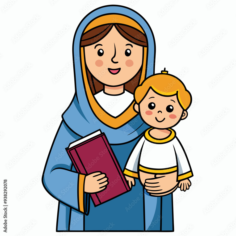 The virgin mary carrying the child jesus art vector The virgin mary carrying the child jesus art vector