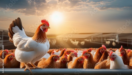 Cornish broiler poultry farming, using chicken as a source of meat from galliformes. photo