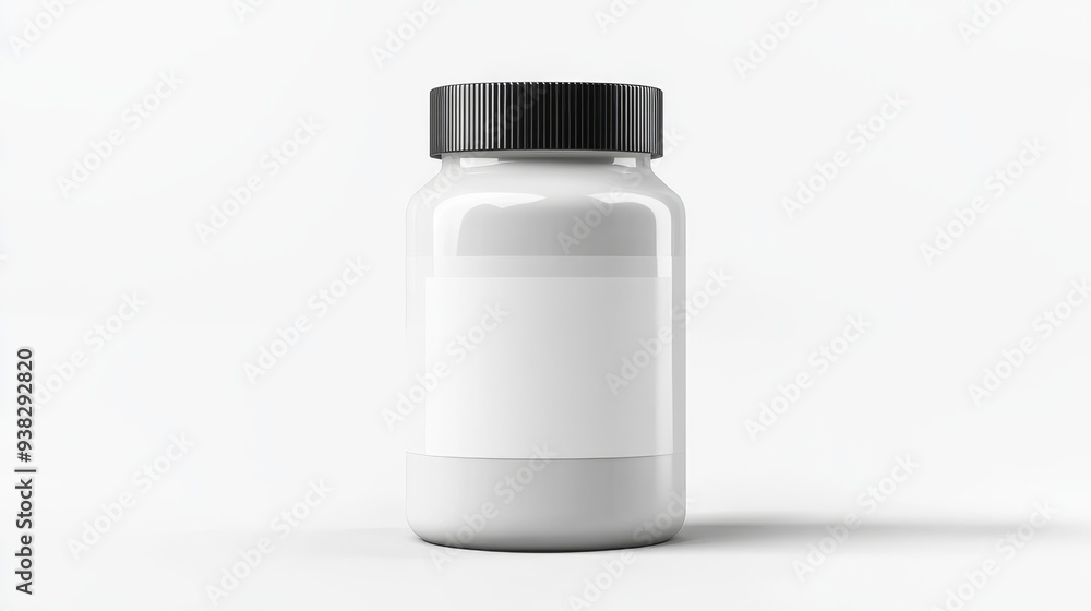 White Plastic Bottle with Black Lid and Blank Label. White Plastic Bottle with Black Lid and Blank Label.