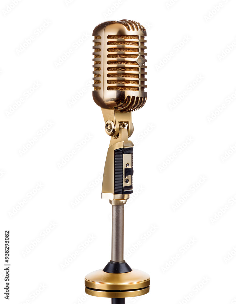 Fototapeta premium old-fashioned golden microphone, removed on PNG 