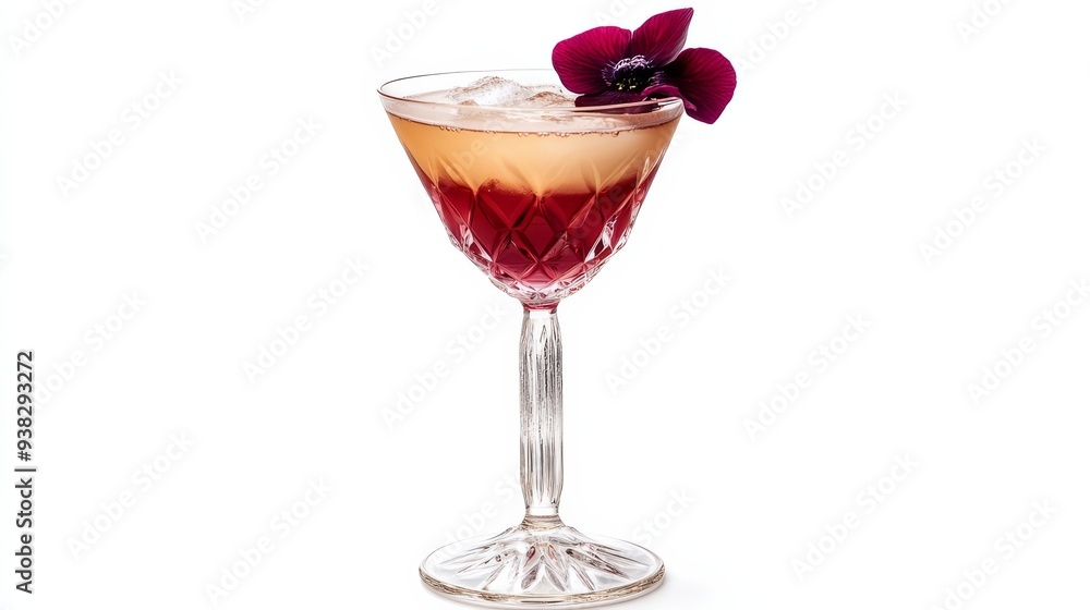 Cocktail with Flower Garnish in a Crystal Glass. Cocktail with Flower Garnish in a Crystal Glass.