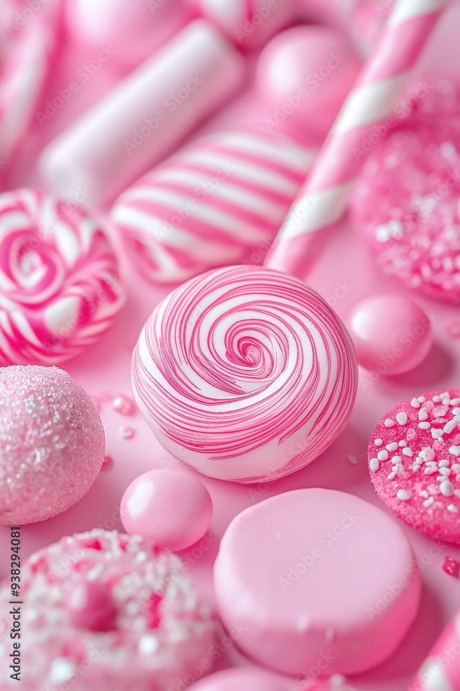 A collection of various pink-themed candies in different shapes and textures, creating a sweet and vibrant scene. A collection of various pink-themed candies in different shapes and textures, creating a sweet and vibrant scene.