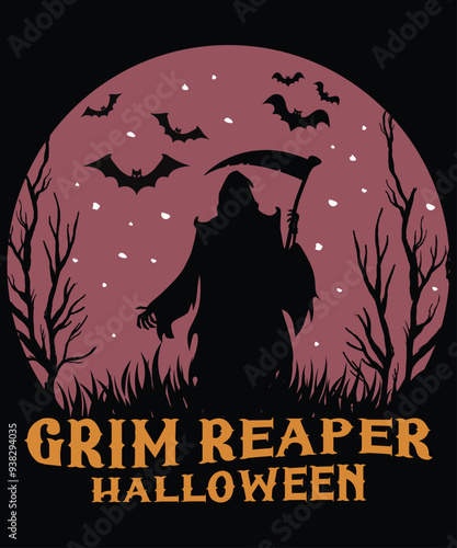 Grim reaper Halloween shirt print template, Halloween bat scary night vintage retro shirt design,  Bat Witch Shirt, Boo Halloween Vibes, Witchy vibes designs, cute Halloween designs, Great funny Witch