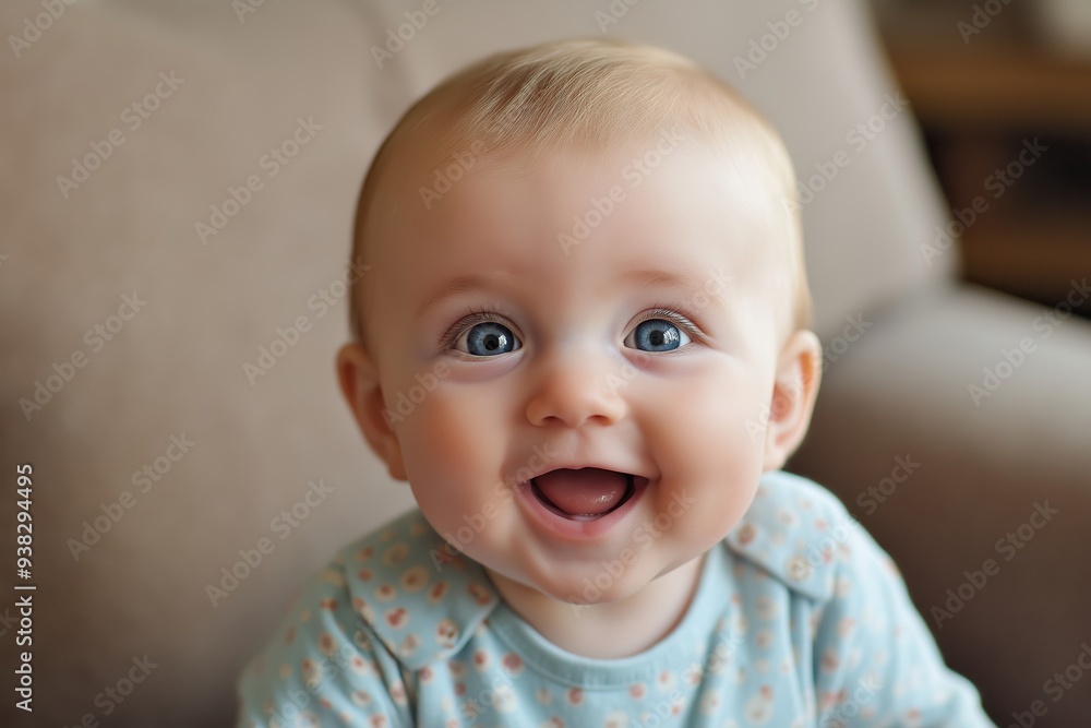 A cheerful baby with bright blue eyes smiles while wearing a patterned shirt, radiating innocence and happiness. A cheerful baby with bright blue eyes smiles while wearing a patterned shirt, radiating innocence and happiness.