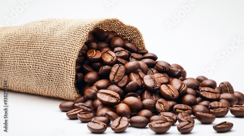 Coffee beans spilling out of burlap sack