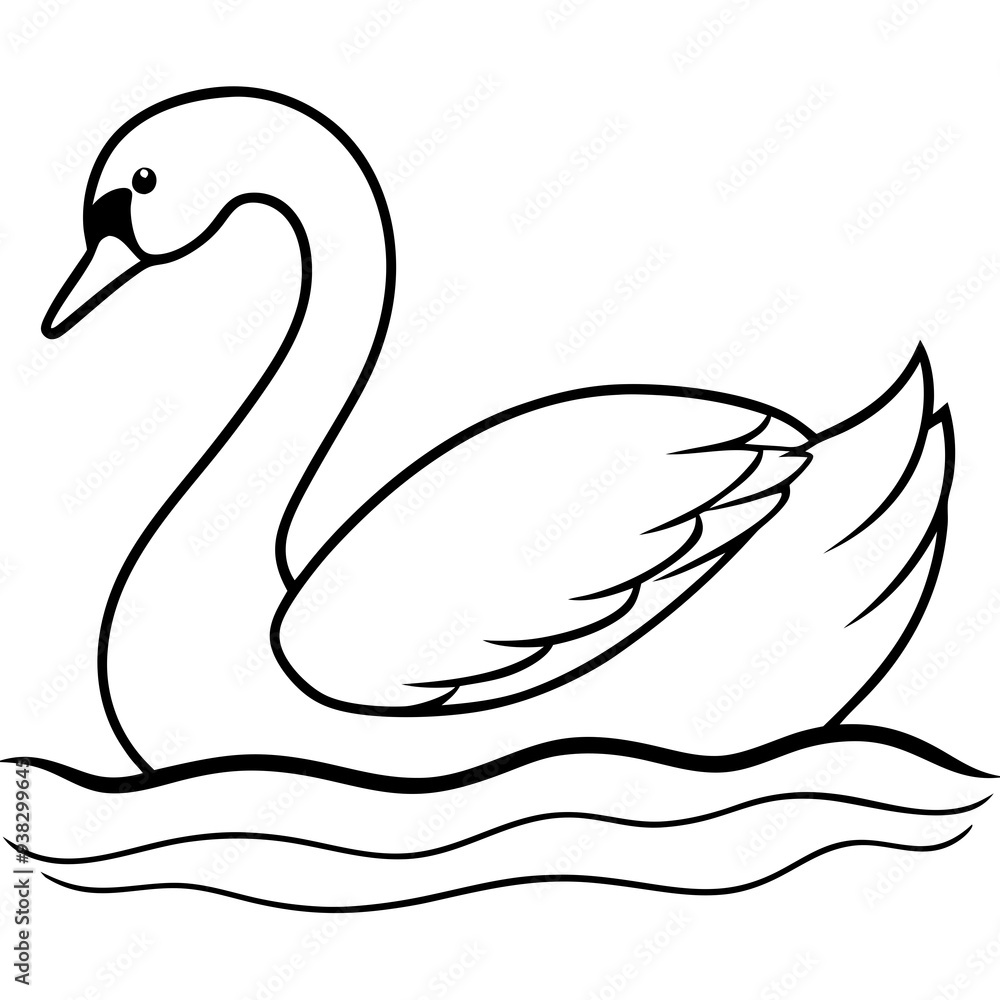 Fototapeta premium Swan on Serene Lake Art art vector illustration