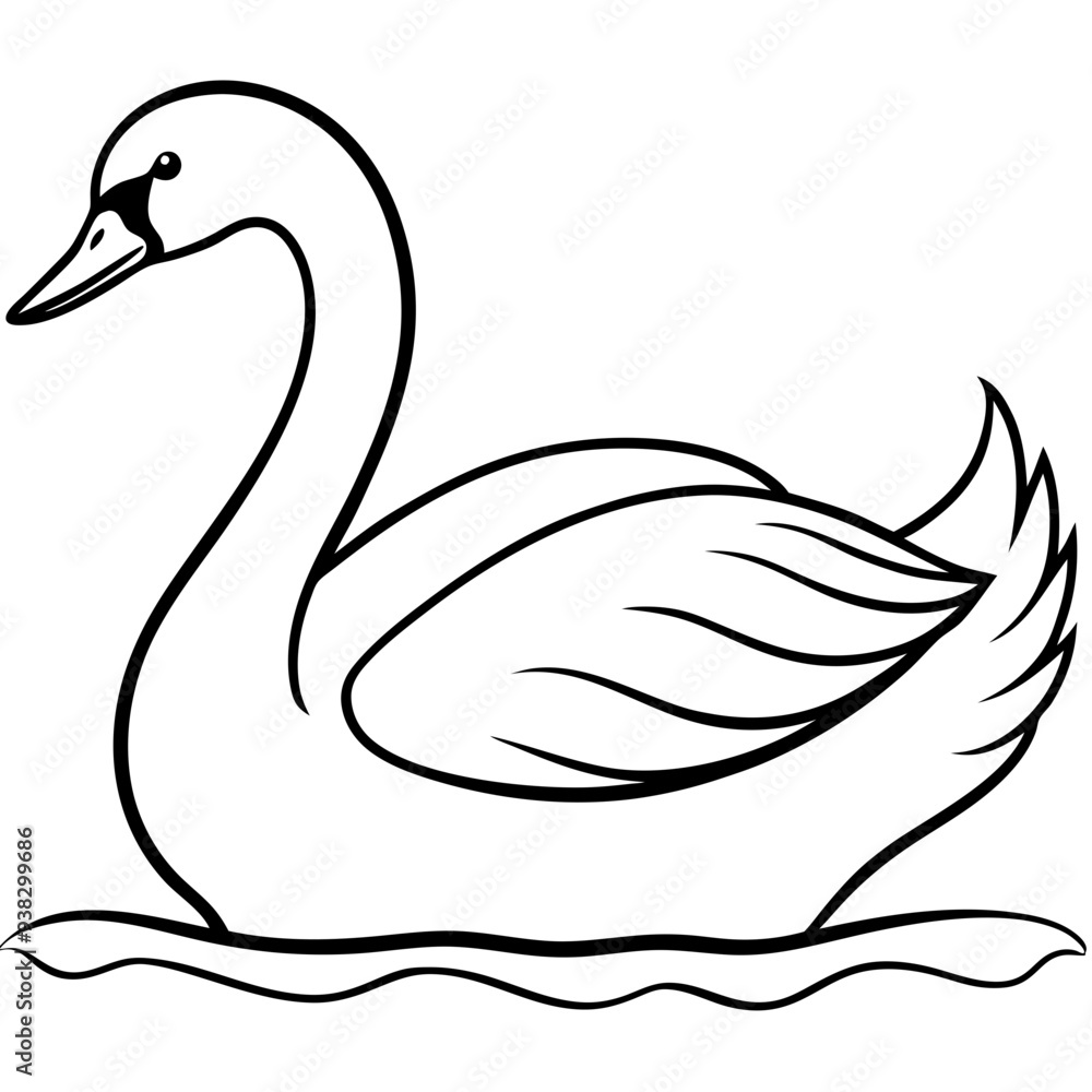 Fototapeta premium Swan on Serene Lake Art art vector illustration