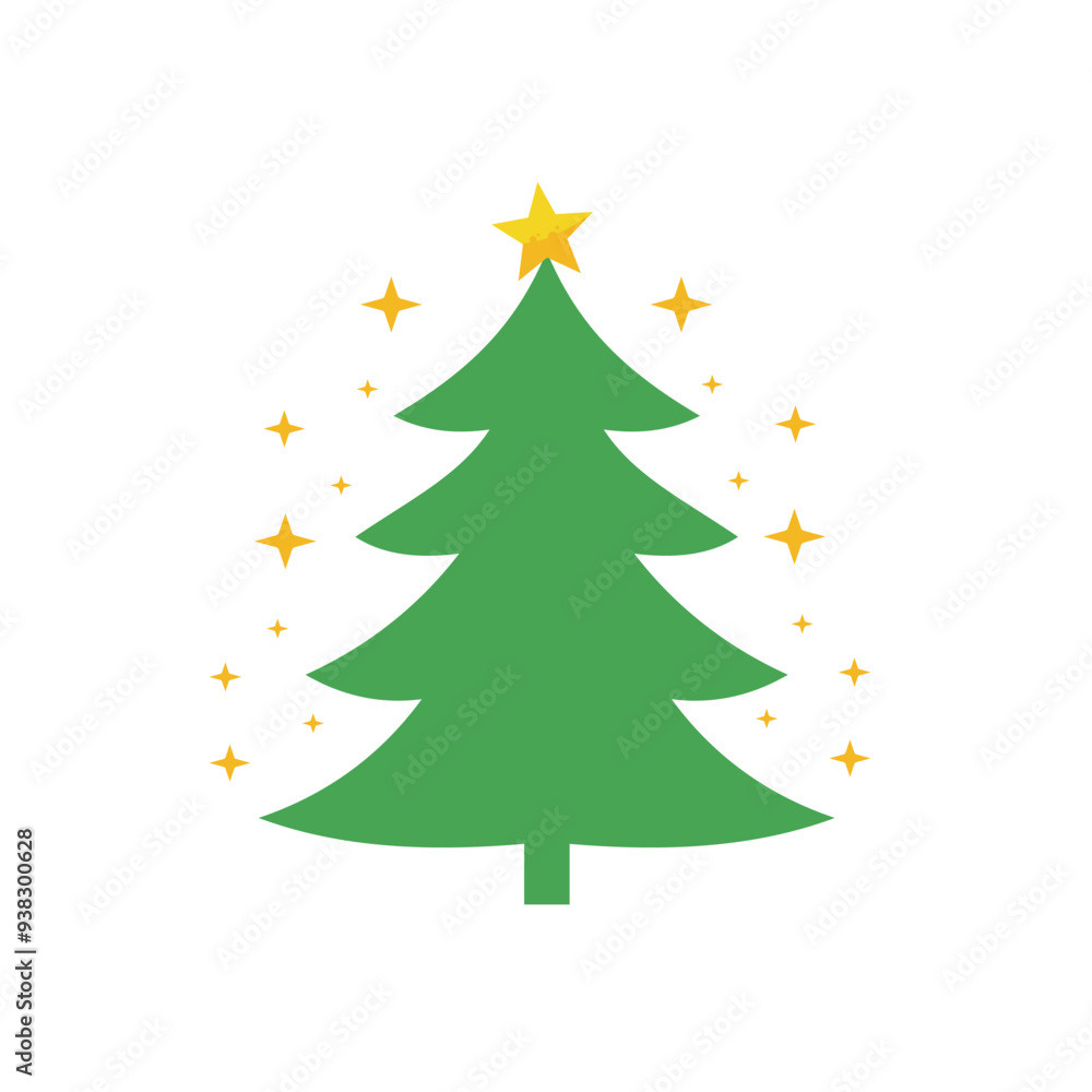 Fototapeta premium Green Christmas tree with stars - vector icon
