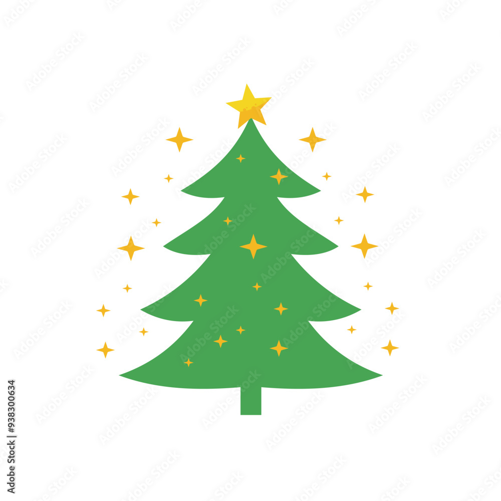Green Christmas tree with stars - vector icon Green Christmas tree with stars - vector icon