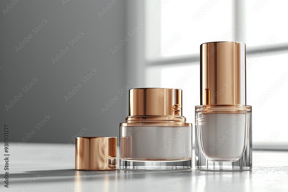 Luxurious cosmetic packaging bottles created with generative AI Luxurious cosmetic packaging bottles created with generative AI