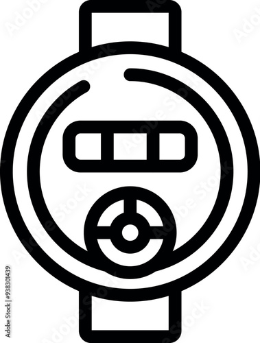 Simple black and white vector icon of a water meter showing the consumption measurement device for plumbing