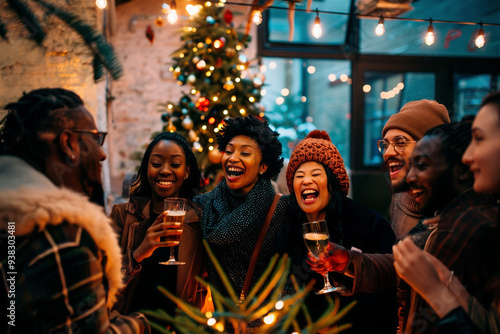 Wallpaper Mural AI generated photo of people celebrating New Year and Christmas in a festive studio; atmosphere with a decorated Christmas tree and holiday winter decoration in the background Torontodigital.ca