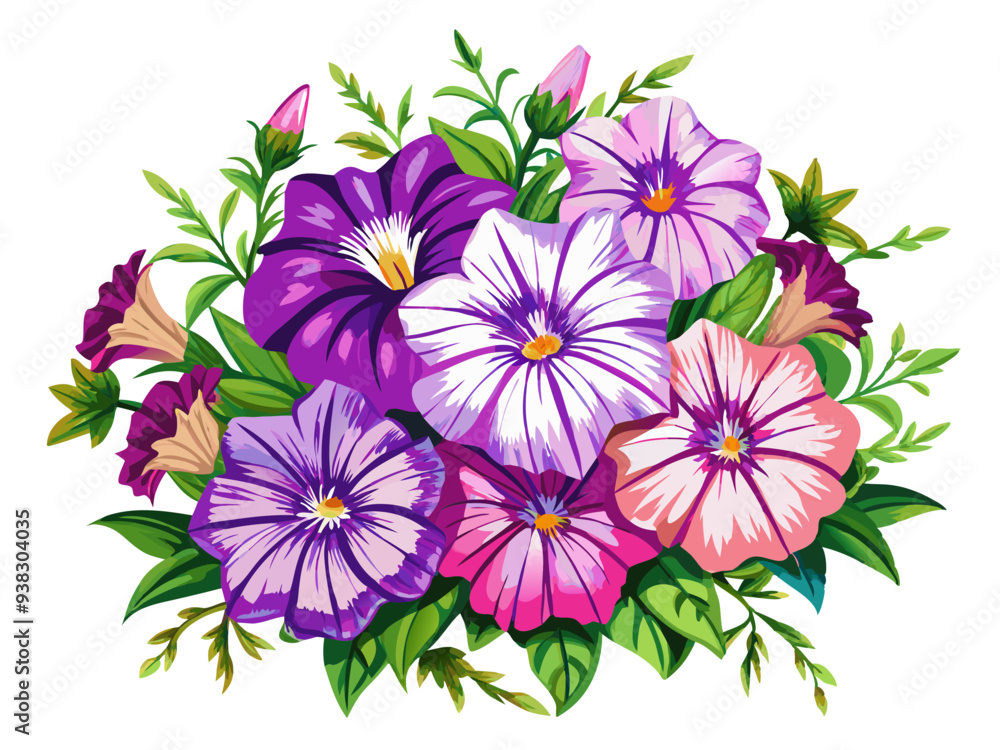 Fototapeta premium illustration of flower, Petunia flower isolated on white background, Petunia illustration, Petunia flower vector