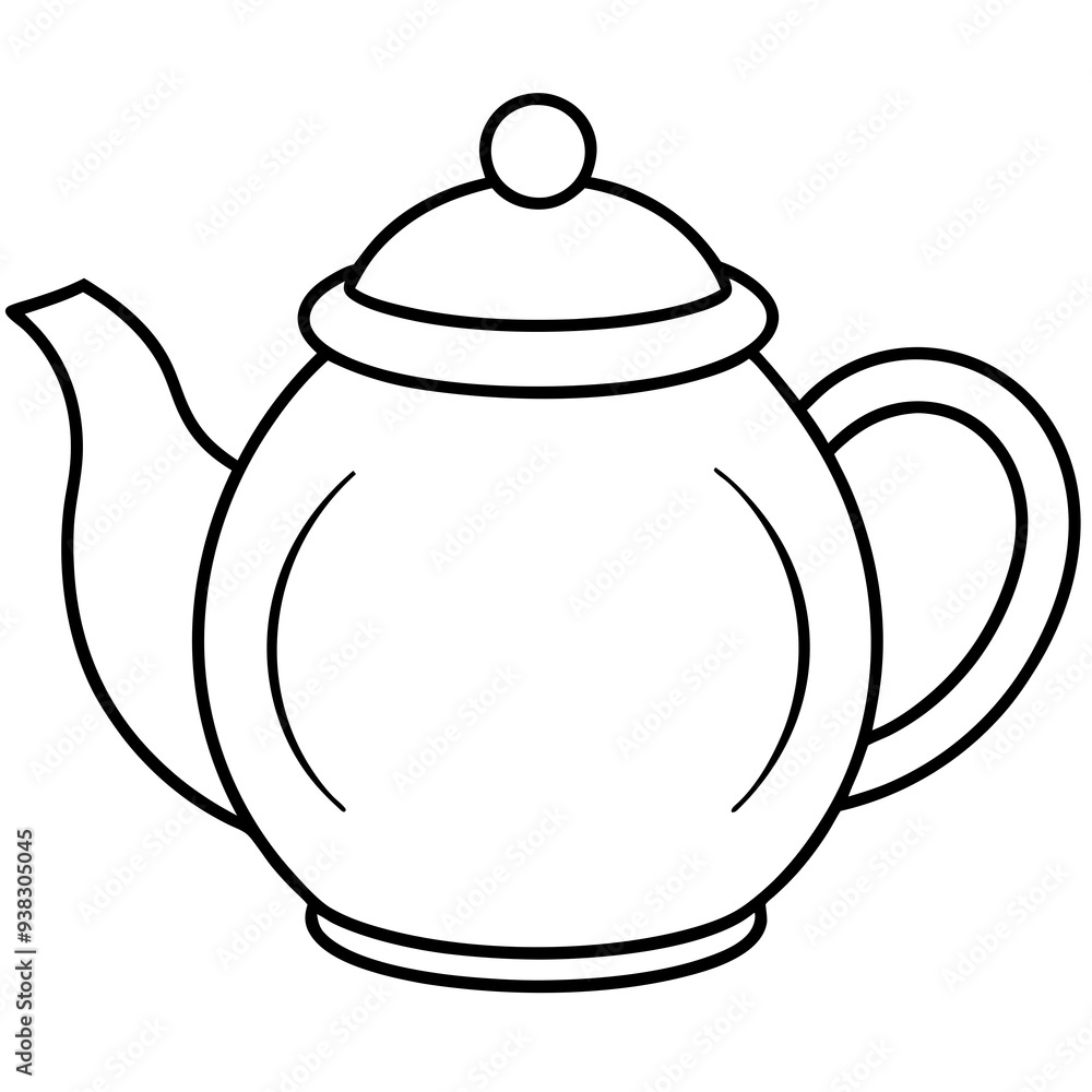 Fototapeta premium Simple Teapot Coloring Page for Kids – Thick Line Art, Black & White Art art vector illustration