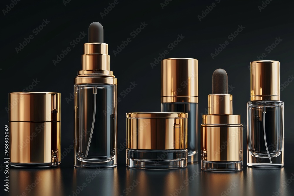 Luxurious cosmetic packaging bottles created with generative AI Luxurious cosmetic packaging bottles created with generative AI