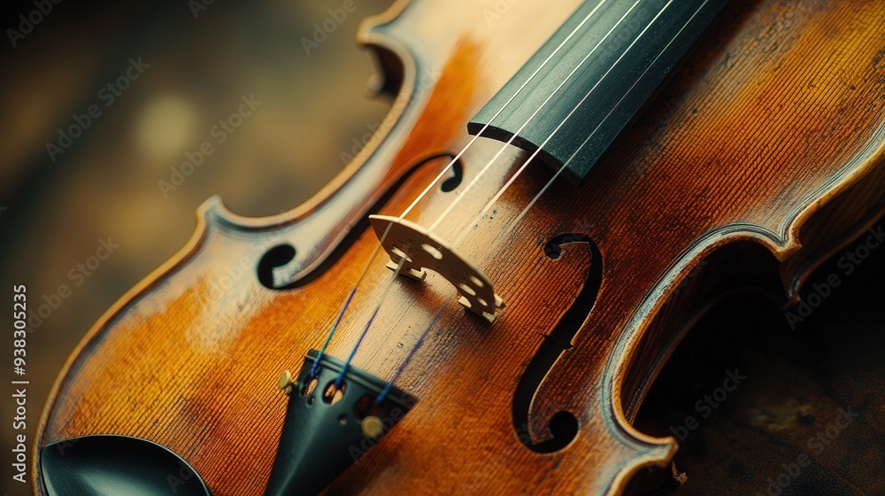 A violin with a brown finish and a black string A violin with a brown finish and a black string