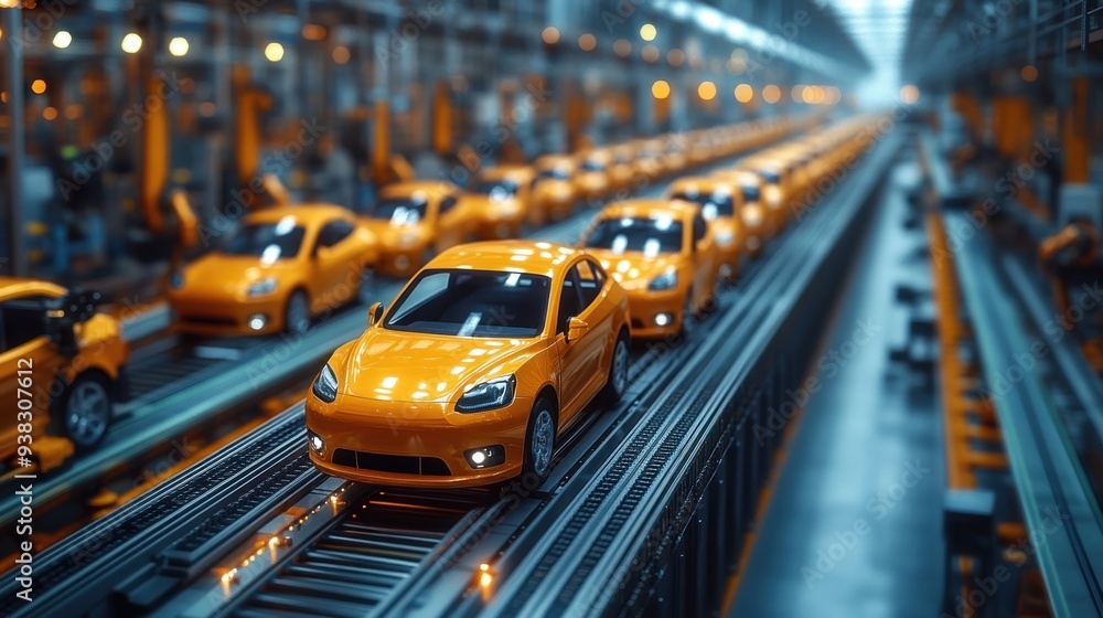 Assembly Line of Yellow Cars Assembly Line of Yellow Cars