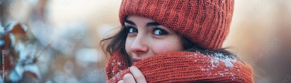 Stylish Person Adjusting Scarf and Hat for Cold Weather Prep Stylish Person Adjusting Scarf and Hat for Cold Weather Prep