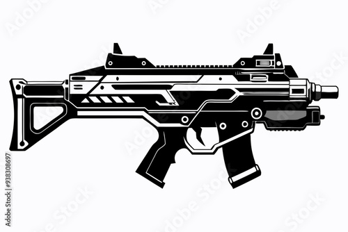 Latest Gun silhouette vector illustration, powerful weapons