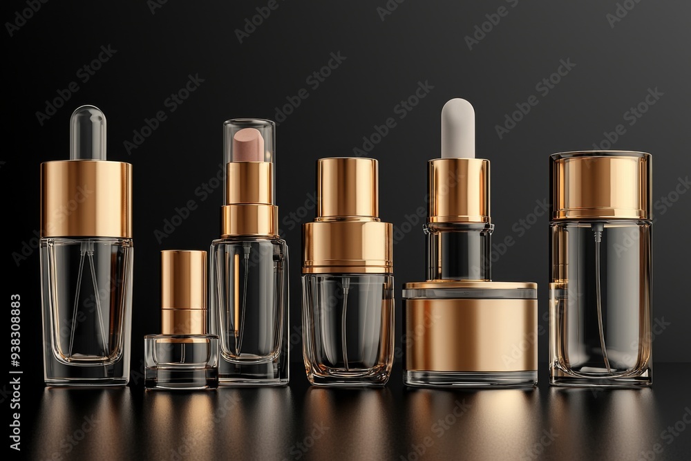 Luxurious cosmetic packaging bottles created with generative AI Luxurious cosmetic packaging bottles created with generative AI