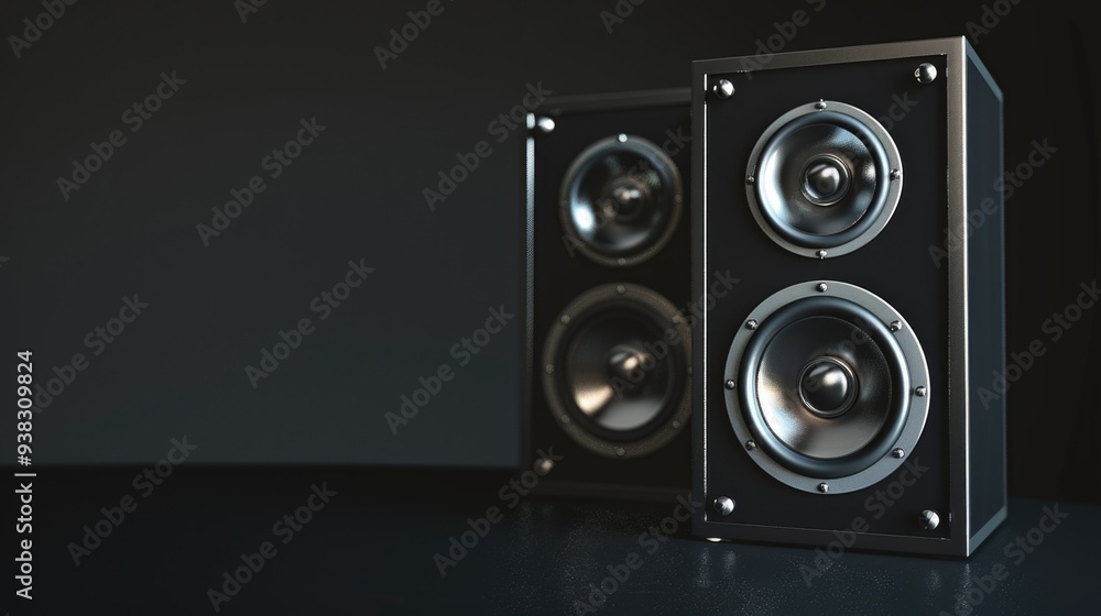 A pair of speakers sitting on a table, ready for use