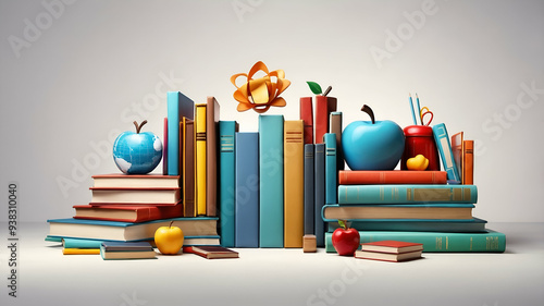 Wallpaper Mural 3d Flat icon as School Library and Digital Books concept as A whimsical school library with digital books set against a dreamy background offering ample space for text or graphics symbolizing the blen Torontodigital.ca