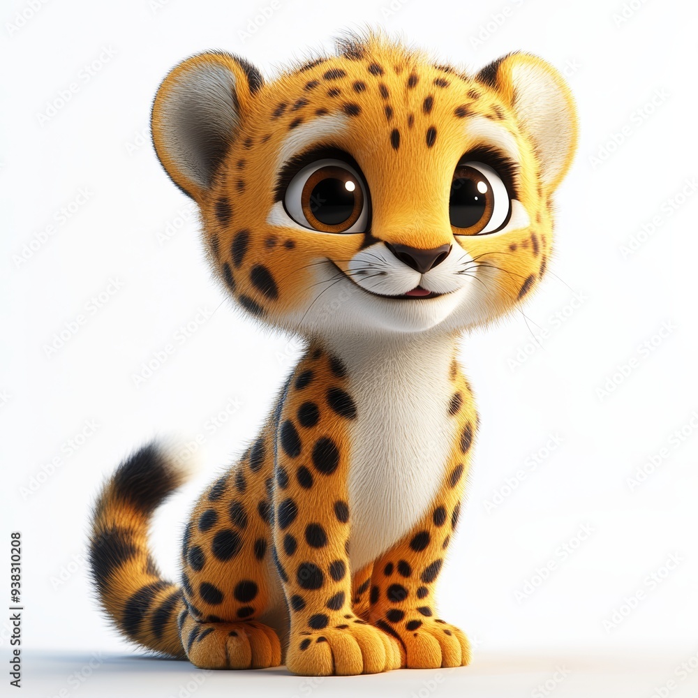 Cute Happy Cheetah Isolated on White Background, Cartoon Character - Mascot Cute Happy Cheetah Isolated on White Background, Cartoon Character - Mascot