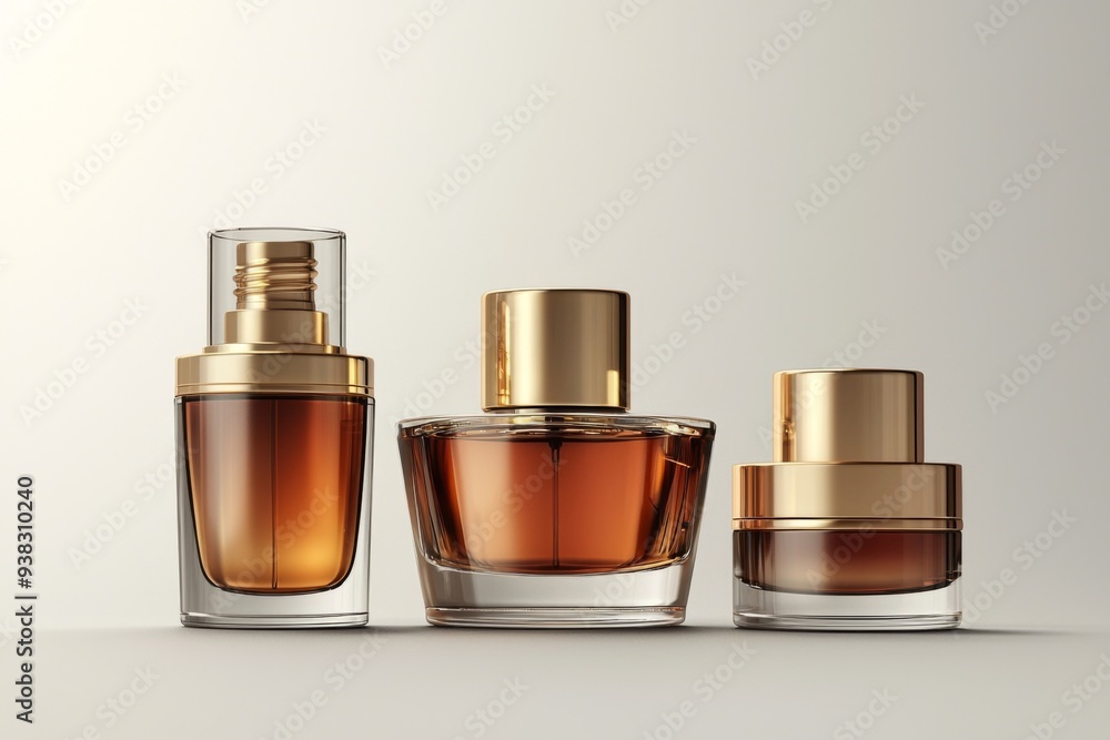 Luxurious cosmetic packaging bottles created with generative AI Luxurious cosmetic packaging bottles created with generative AI
