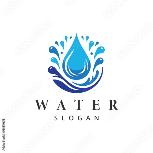 Drop Water logo design with splash illustration