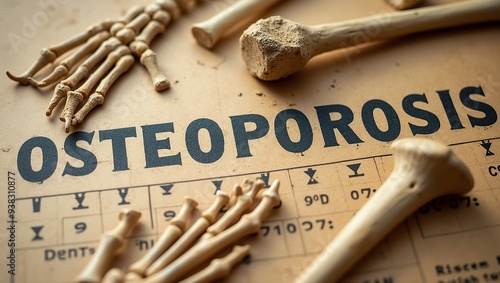 Detailed close-up of medical chart with skeletal bones and osteoporosis photo