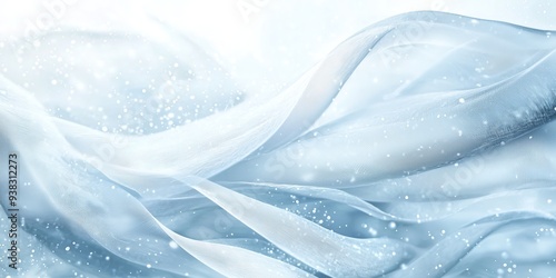 Wallpaper Mural Ethereal waves of sheer, pale blue fabric billow gracefully against a snowy background, dreamy winter wonderland atmosphere with sparkling snowflakes. Torontodigital.ca