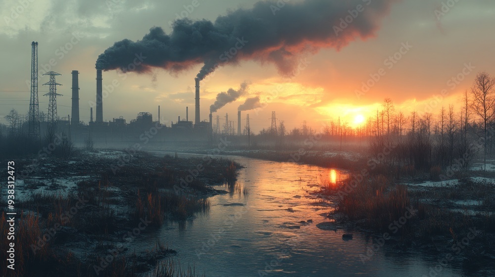 Industrial Sunset with River and Smoke Industrial Sunset with River and Smoke