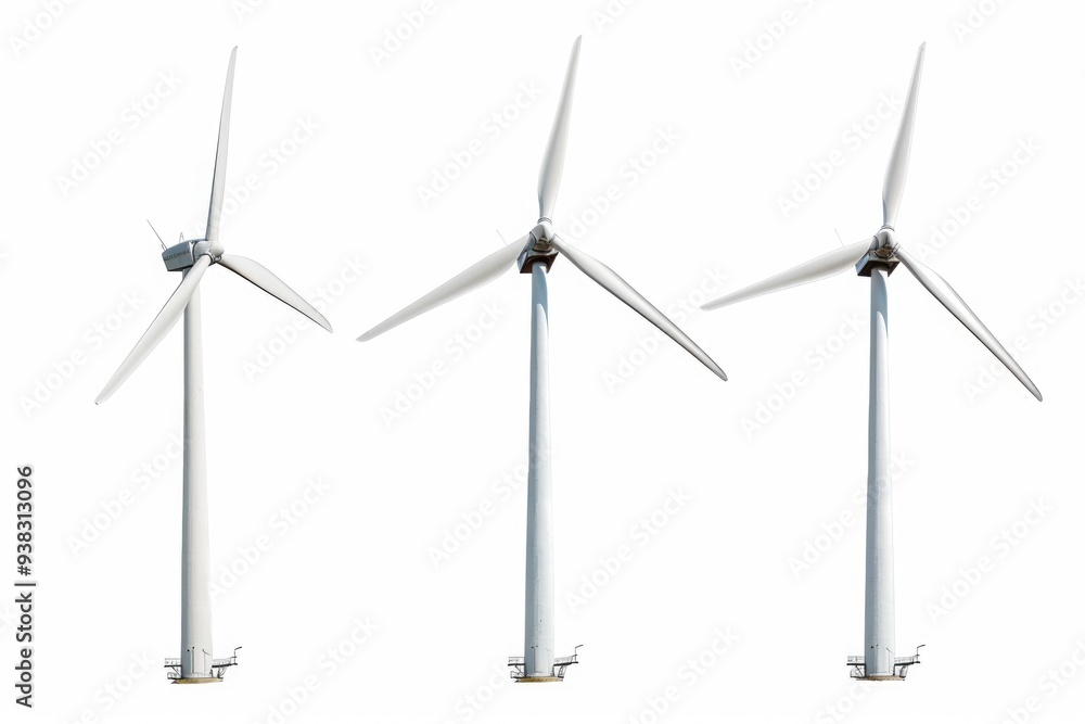 Wind turbines on a plain white background Wind turbines on a plain white background