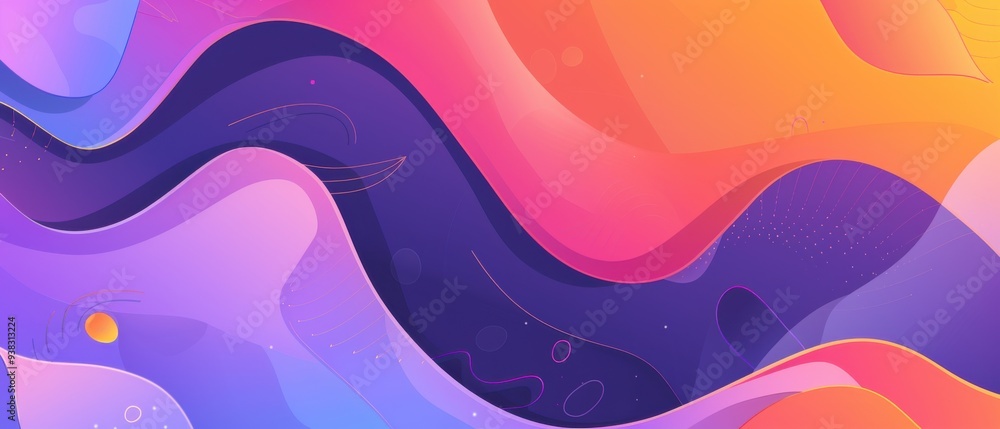 Vibrant abstract composition of wavy shapes in shades of purple, pink, and orange. Vibrant abstract composition of wavy shapes in shades of purple, pink, and orange.