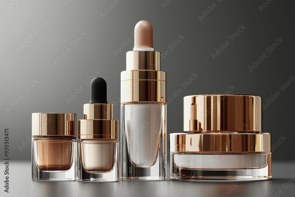 Luxurious cosmetic packaging bottles created with generative AI Luxurious cosmetic packaging bottles created with generative AI
