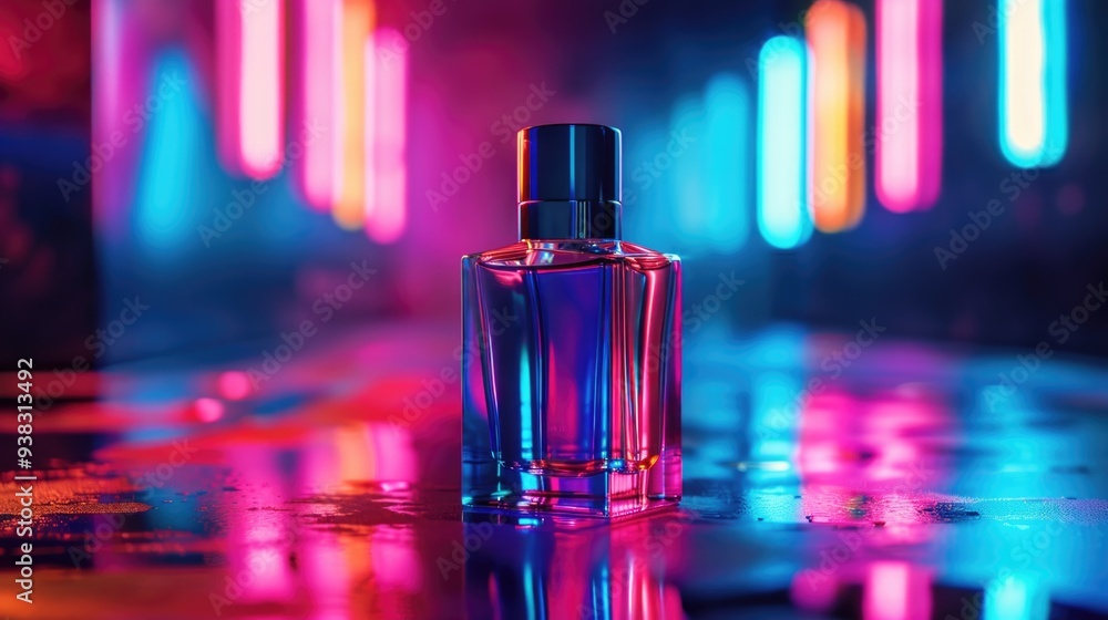 A bottle of perfume sits on a table A bottle of perfume sits on a table
