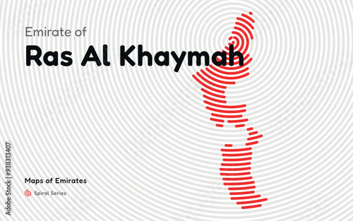 Abstract Map of Emirate of Ras Al Khaymah in a Circle Spiral Pattern. Maps of Emirates UAE