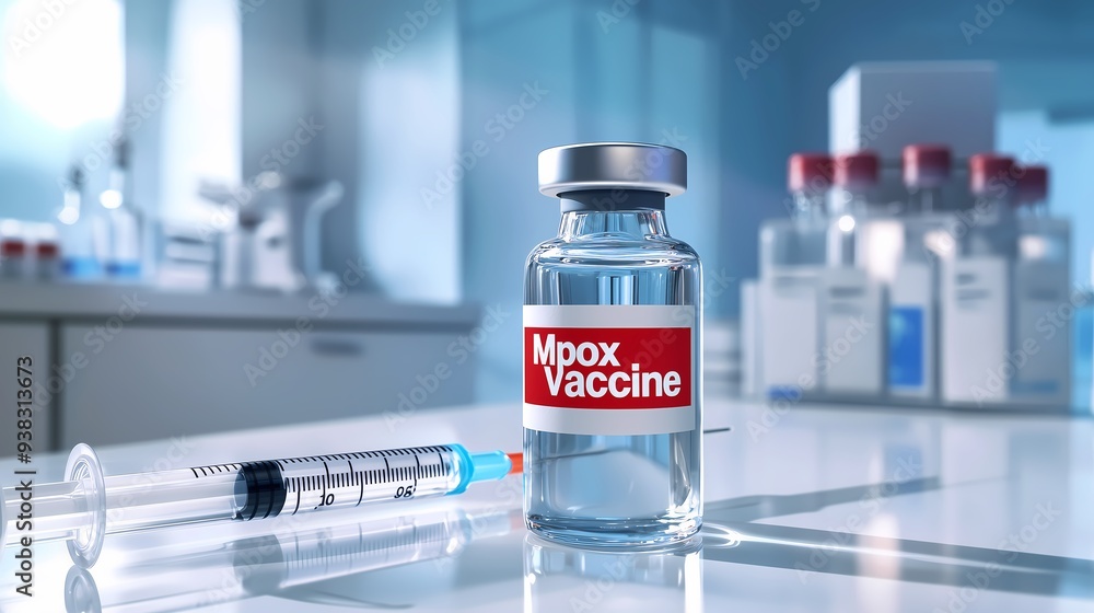 Monkeypox Vaccine Vial and Syringe in a Lab. Monkeypox Vaccine Vial and Syringe in a Lab.