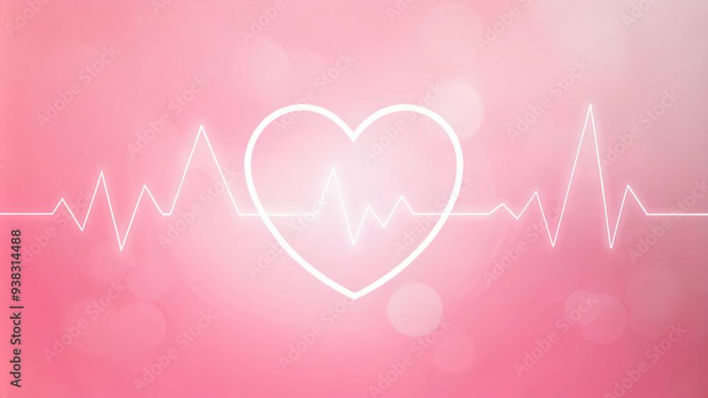 Heart with White Heartbeat Line on Soft Pink Background for Valentine's Day Heart with White Heartbeat Line on Soft Pink Background for Valentine's Day