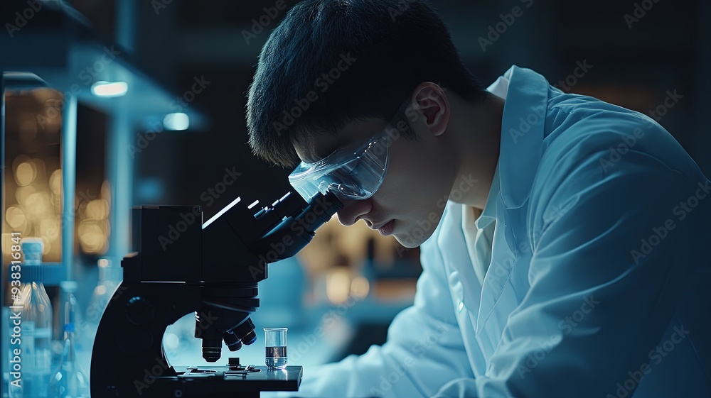 Laboratory research, scientist using microscope to checking gene or DNA for develop vaccine or pharmaceutical product Laboratory research, scientist using microscope to checking gene or DNA for develop vaccine or pharmaceutical product