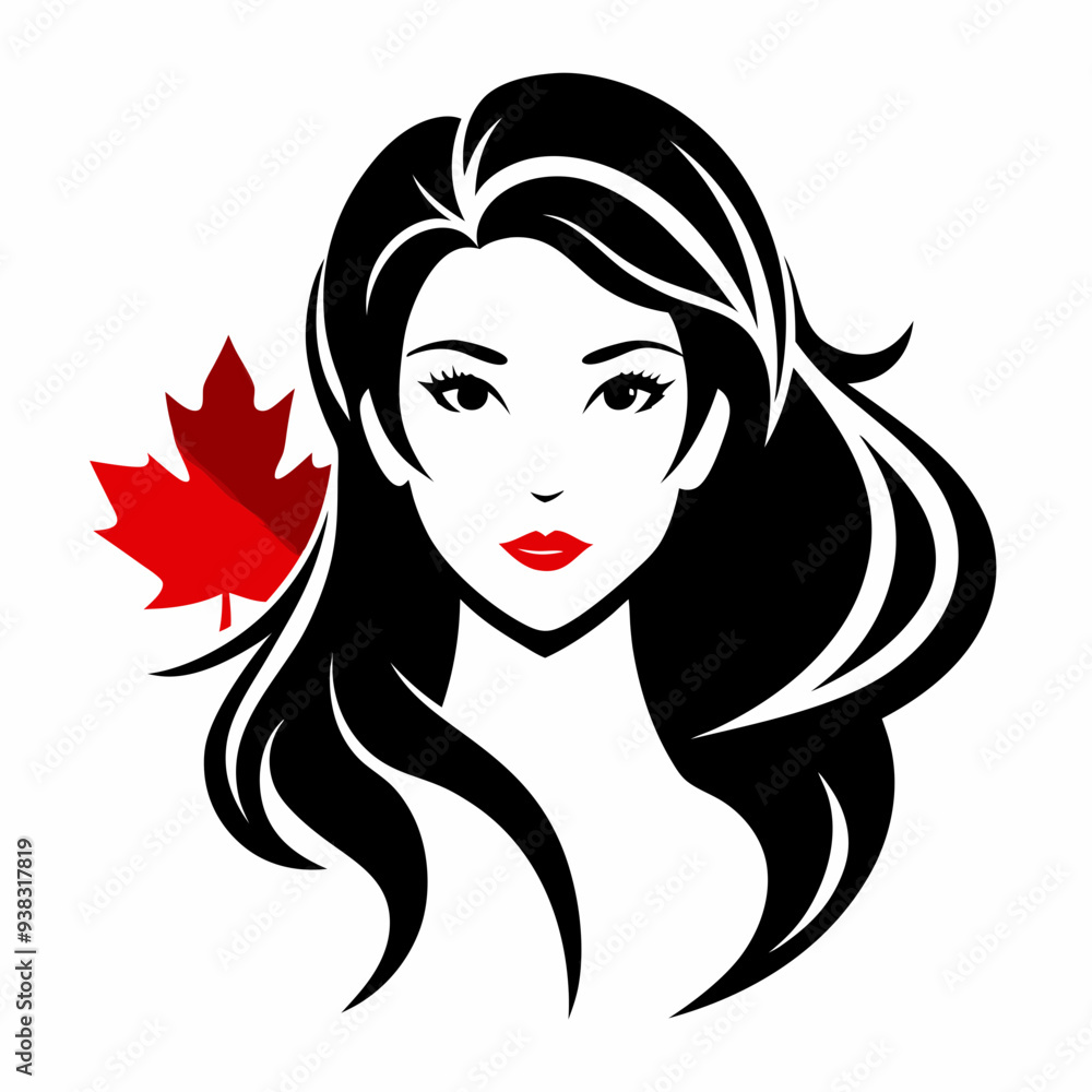 Canadian Beauty Profile with Black Logo on White Background art vector illustration Canadian Beauty Profile with Black Logo on White Background art vector illustration