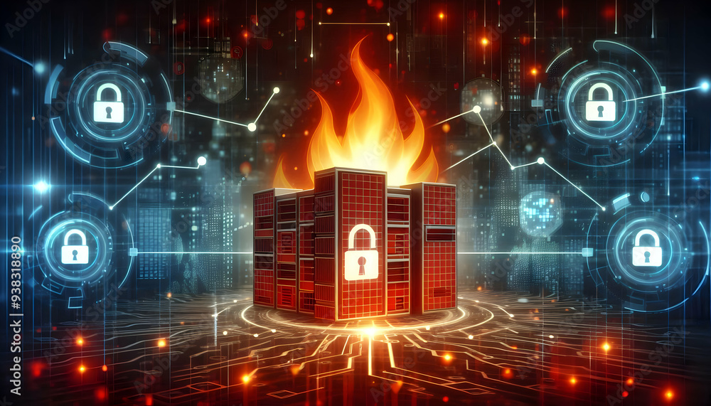 2D vector as Firewall icon with a flame concept as Vector illustration of a firewall icon with a flame symbolizing the protection against unauthorized access and cyber threats. in Photo Stock Concep 2D vector as Firewall icon with a flame concept as Vector illustration of a firewall icon with a flame symbolizing the protection against unauthorized access and cyber threats. in Photo Stock Concep