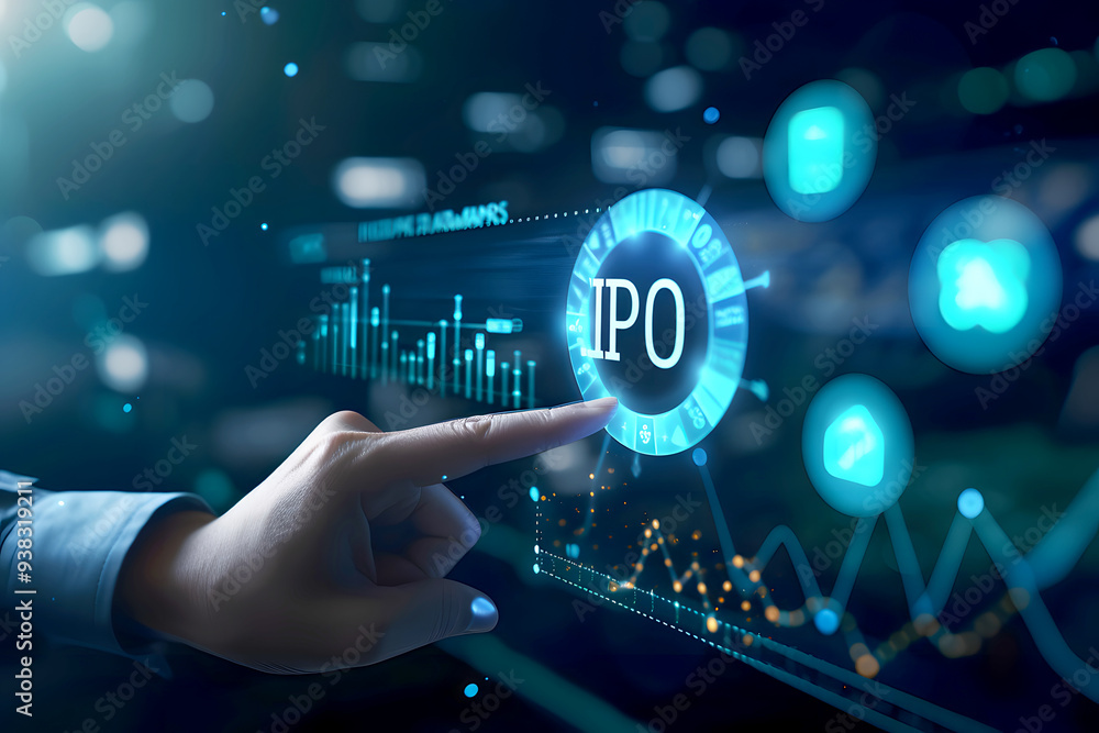 Interactive Touchscreen Tech: Smart Home, Cybersecurity, and Digital Interfaces in Modern Business. Person Pushing 'IPO' on a Touchscreen Interface. HD Landscape Wallpaper for Desktop PC