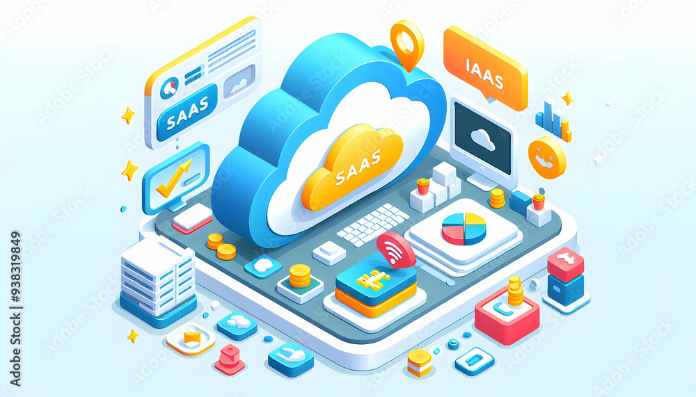 3d Flat icon as Cloud computing service models with SaaS PaaS and IaaS ...