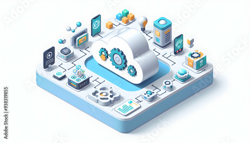 3d Flat icon as Cloud computing with artificial intelligence and machine learning elements concept as Vector illustration of cloud computing integrated with artificial intelligence and machine learnin photo